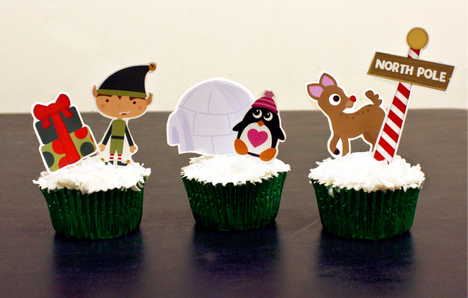 Ice cream cupcakes recipe with free printable Christmas and North Pole cupcake toppers  