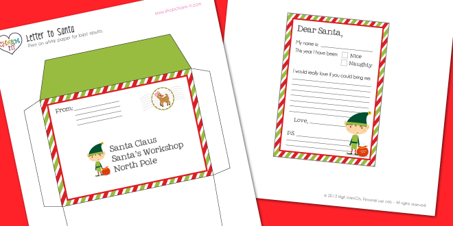 CHARM IT! Letter to Santa and envelope printable