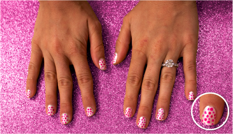 Pink polka dot nail manicure