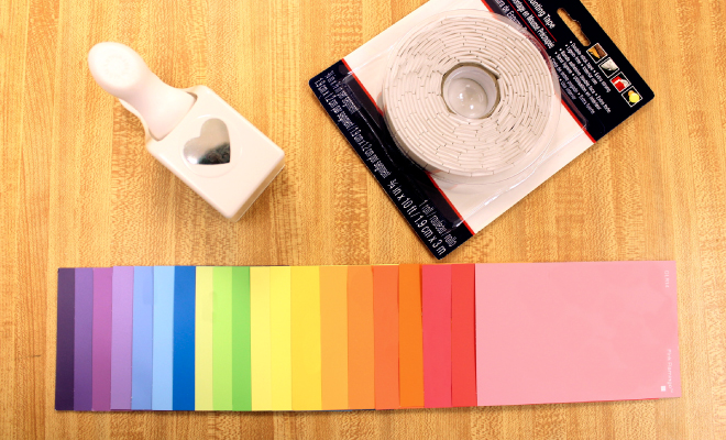 DIY rainbow heart paint chip canvas 