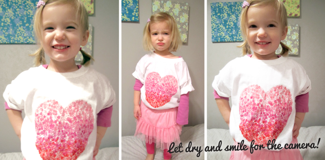 Valentine’s Day heart t-shirt painted with an eraser 