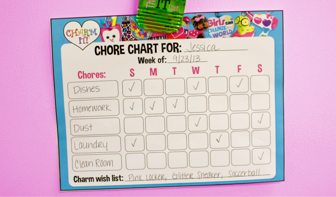 Completed Chore Chart for Charm Rewards