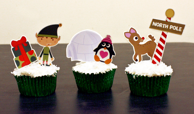 Ice cream cupcake recipe and free printable Christmas cupcake toppers on www.thecharmitspot.com